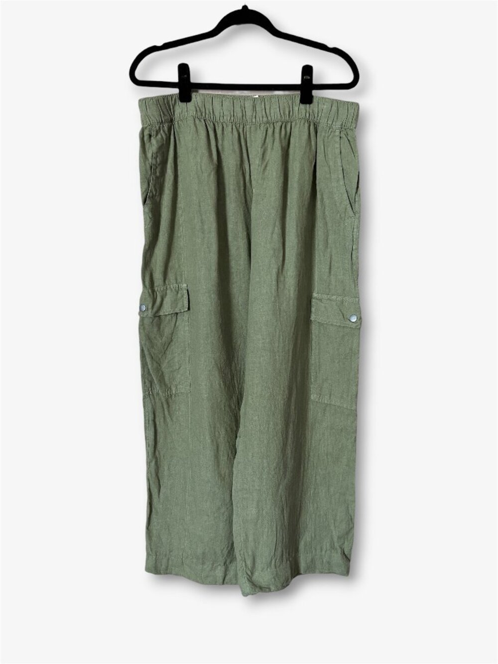 C&C California Linen Wide Leg Cargo Pants Sage Green Earthy Lagenlook Size XL